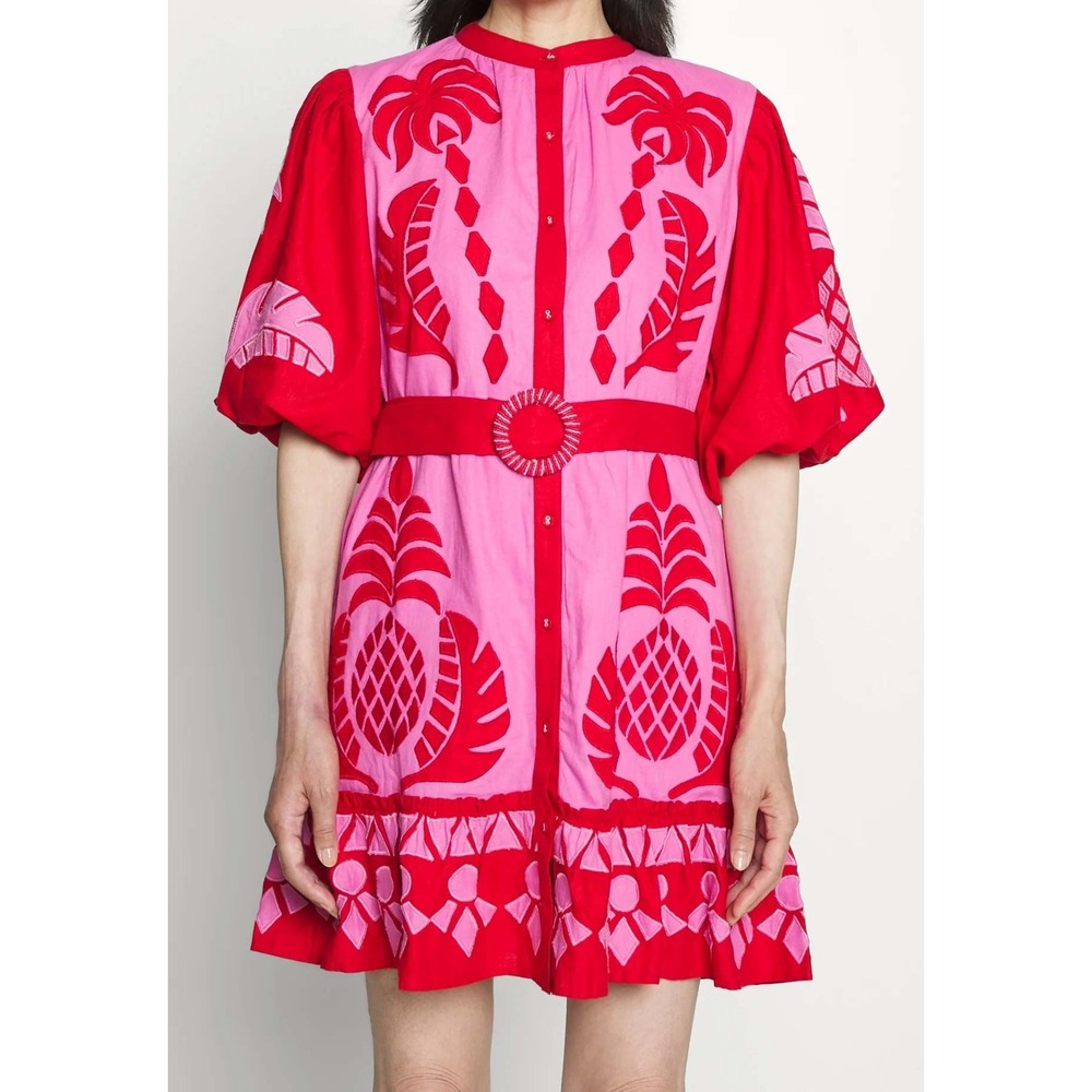 Farm Rio Jungle scarf Red cutwork mini dress - Size Medium - NWT